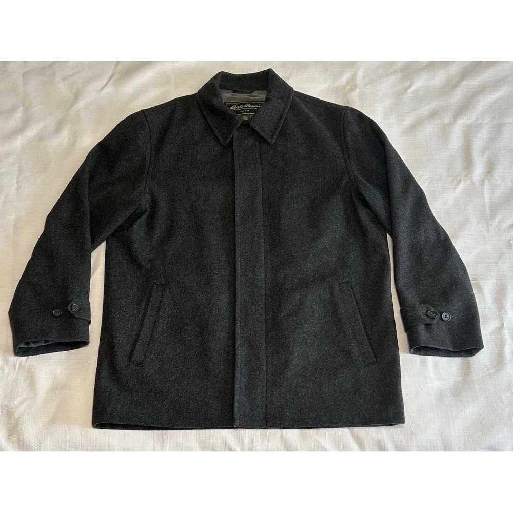 Eddie Bauer Outdoor Outfitter Gray Wool Coat Full Zip Jacket Mens Size Large